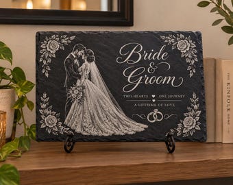 Personalized Bride and Groom Wedding Plaque - Custom Names or Photo - Romantic Engraved Gift