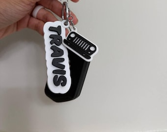 Off-Road Style Custom Name Keychain with Grill Charm | 3D Printed Personalized Keychain