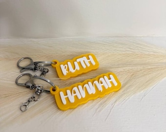 Custom Name Keychain – Minimalist Yellow & White