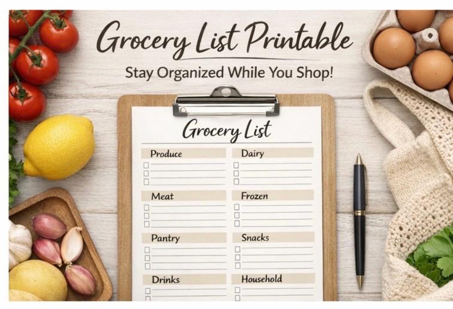 Categorized Grocery List Printable, Meal Planning Shopping Template ...