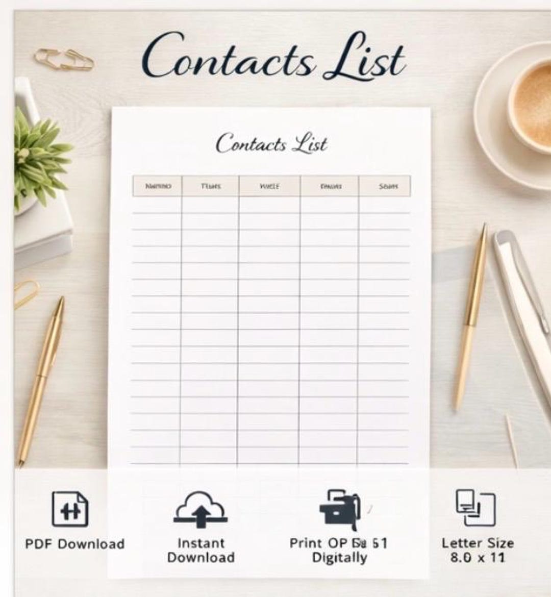 Contacts List Printable, Address Book, Planner Page (PDF Download) - Etsy