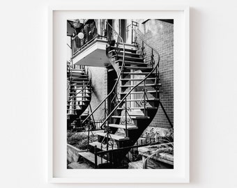 Montreal photo print, Montreal staircases photography,  Black and white print,  Plateau Mont-Royal print, Downloadable art