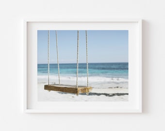Beach Swing Photography Print, Tulum Seascape (Digital Download)
