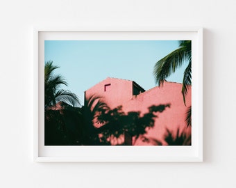 Digital Download, Mexican Pink house and blue turquoise sky, Architecture print,  Mexican art print, Downloadable photo