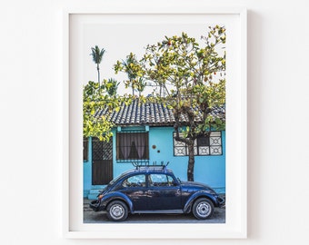 Digital Download, Blue Volkswagen beetle  print,  Vintage Beetle Photography Print, Travel Print, Mexico Print,  instant download