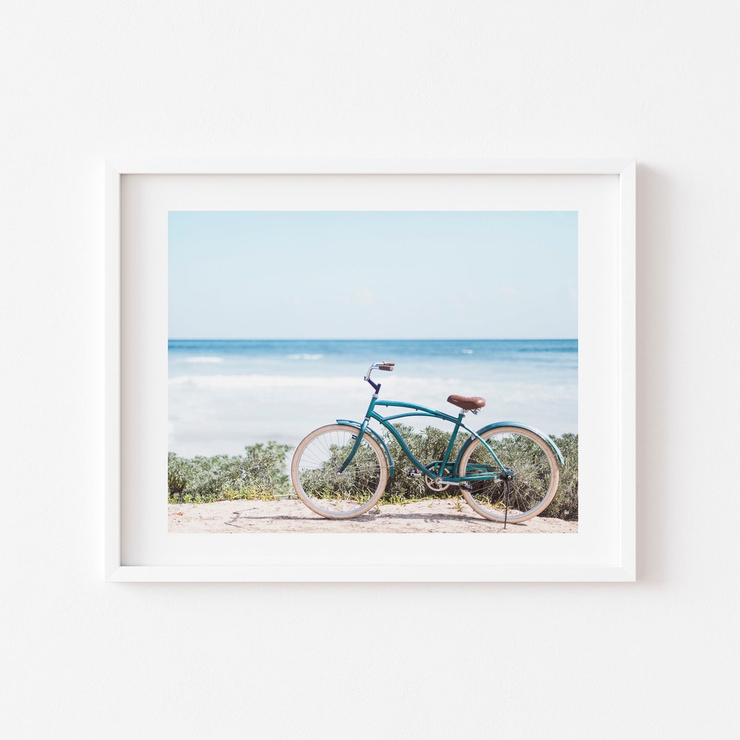 Bicycle Photo Print, Blue Beach Cruiser on the Caribbean Sea, Bike ...