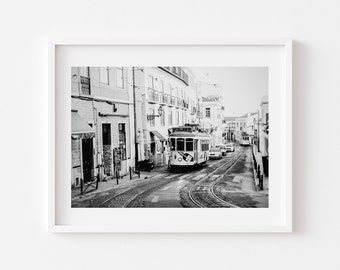 Digital Download, Black and white photo of a tram in Lisbon, Portugal  Print, Lisboa photo, Tram Photo, Instant download