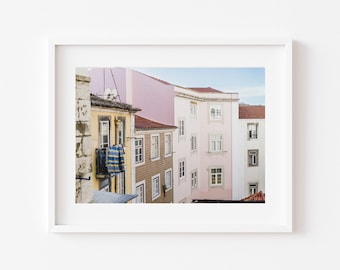 Fotografía de Lisboa, Portugal, edificios en rosa pastel, impresión de viaje (descarga digital)