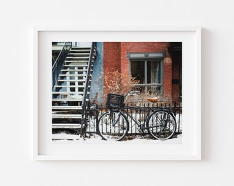 Montreal Bicycle Photo Print: Red Brick House Travel Art (Digital Download)