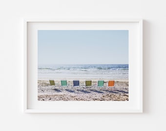 Digital Download, Beach chairs on the beach Print, Beach Print, Wells beach USA beach,  Downloadable photo print, Instant download