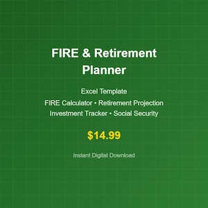 Modello Excel per la pianificazione della pensione FIRE, calcolatore per il pensionamento anticipato, strumento di monitoraggio degli investimenti.