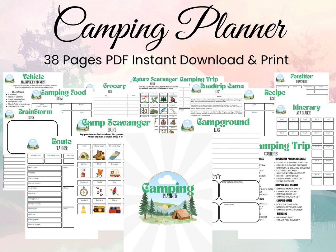 Camping Trip Planner Printable Packing List, Itinerary, Checklist ...