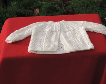 HAND KNITTED Diamond Patterned Baby Cardigan with Sunray Yoke. (Ready to Ship)