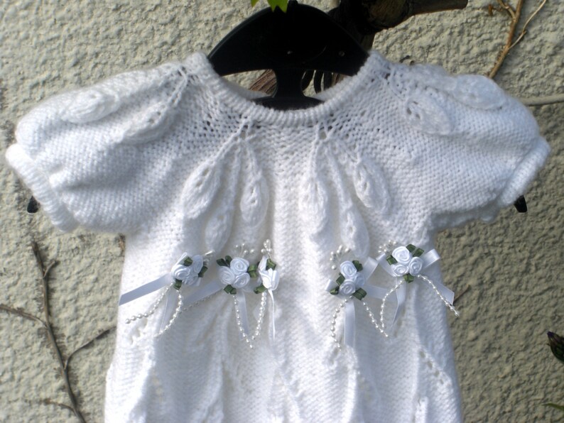 .version 1. Ready to Ship HAND KNITTED Christening Gown Future Heirloom Floral Trellis Pattern.