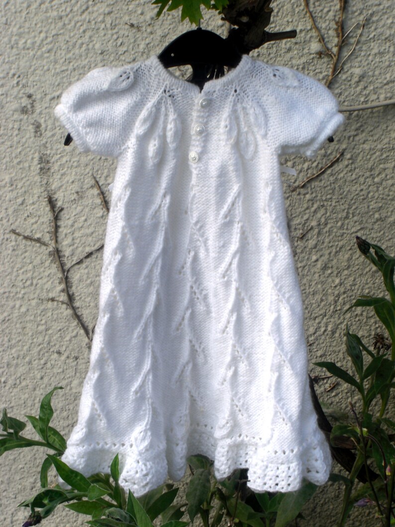 .version 1. Ready to Ship HAND KNITTED Christening Gown Future Heirloom Floral Trellis Pattern.