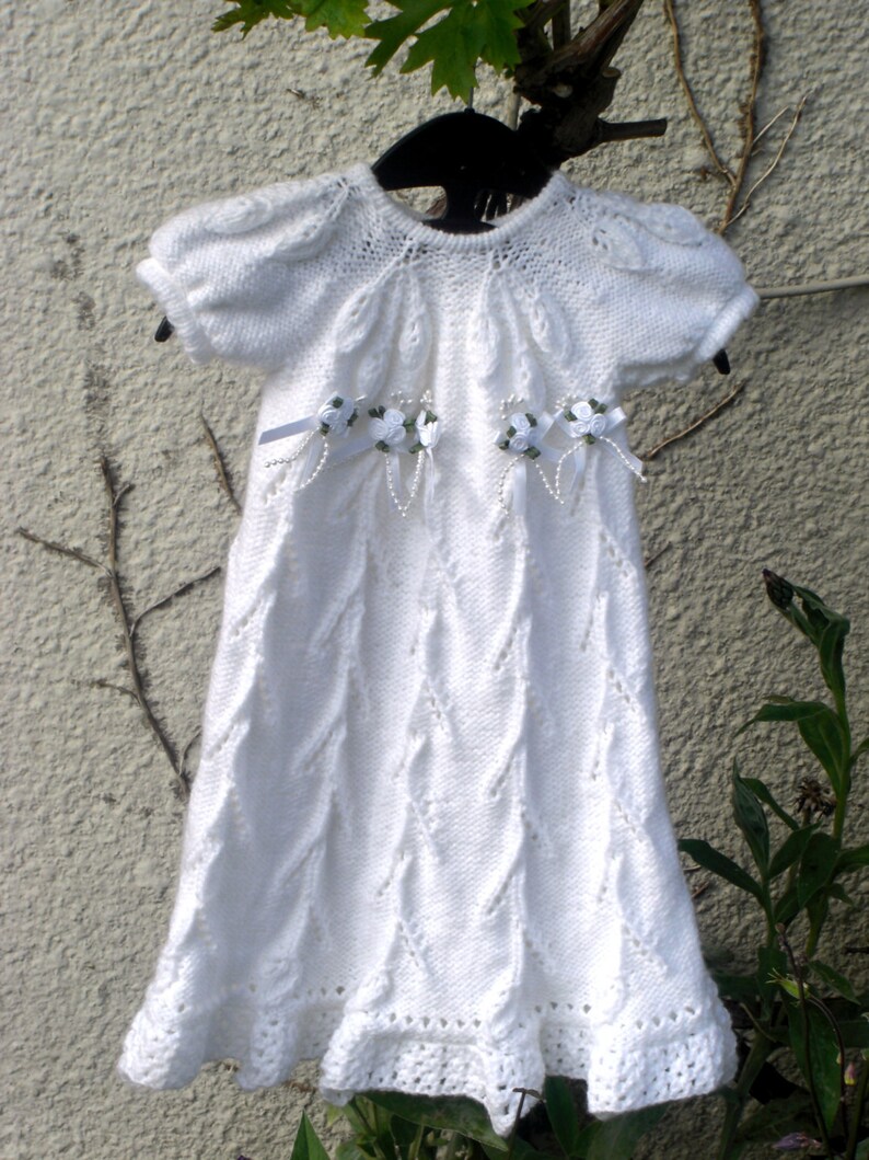 .version 1. Ready to Ship HAND KNITTED Christening Gown Future Heirloom Floral Trellis Pattern.