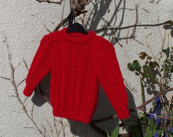 HAND KNITTED Traditional Aran Jumper - Dark Red Traditional Aran Jumper.