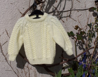 HAND KNITTED  Traditional Aran Jumper - Creamy Coloured . (Ready to Ship)  Unisex.