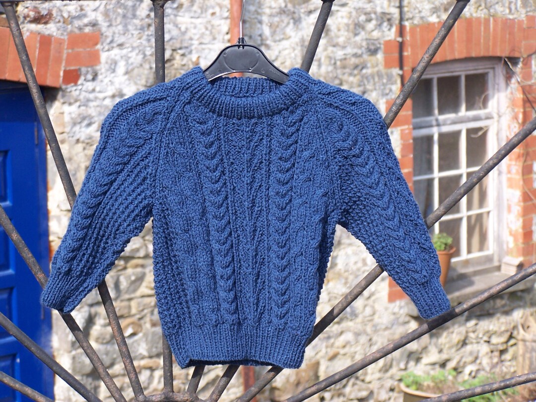 HAND KNITTED Traditional Aran Jumper French Navy Aran Etsy