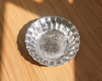 1940s Japanese Trinket Dish: Floral Grape Repousse Bowl