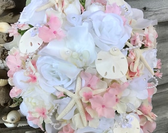 Seashell Cascade Bridal Bouquet: Roses, Orchids, Pearls
