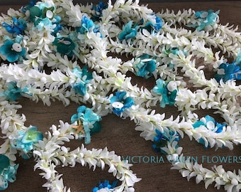 Colorful Beach Wedding Leis made of Jasmine with Seashells Starfish Mini Sand Dollars Touch of Red