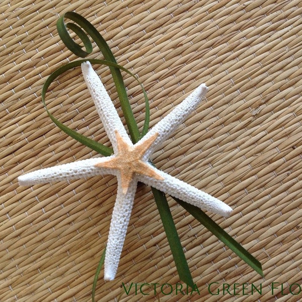 White Starfish Beach Boutonnière for Special Events with Magnet Backing for Linen Dress Shirts