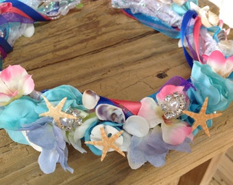 Seashell Halo Headpiece: Beach Wedding Hair Wreath with Ribbons
