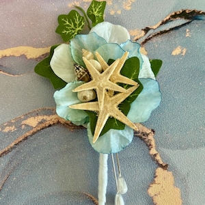 NEW * Starfish and Tiny Shell Boutonniere for Beach Wedding or Destination Special Events