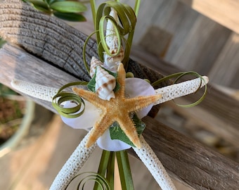 Double Starfish Beach Boutonnières with Sea Grass and Miniature Seashells and Magnet Backings
