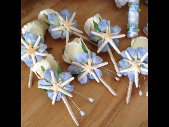 Seaside Bridal Bouquet With Dogwood, Hydrangea Sea Grasses Shells Pearls  and Diamonds Fancy Handle Wrap 