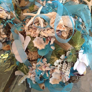 Kissing Ball Flower Girl Pomander in a Nautical Theme with Driftwood, Burlap, and Seashells Comes in any Color image 3