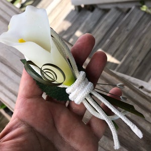 Nautical Rope Calla Lily Boutonniere with Light Teal Trim or ANY COLOR for Groom or Groomsmen with Starfish and Sea Grasses