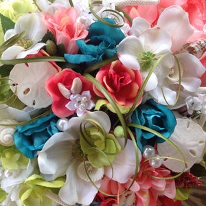 Seaside Bridal Bouquet of Dogwood Peonies Roses Diamonds Pearls and More Seashells than Ever Starfish Cockles Sand Dollars Limpets