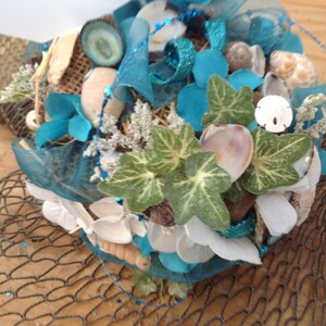 Kissing Ball Flower Girl Pomander in a Nautical Theme with Driftwood, Burlap, and Seashells Comes in any Color image 5