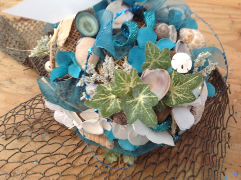 Kissing Ball Flower Girl Pomander in a Nautical Theme with Driftwood, Burlap, and Seashells Comes in any Color image 5