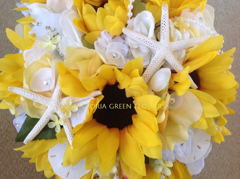 Sunflower Beach Wedding Bouquet With White Hydrangea Freesia Etsy