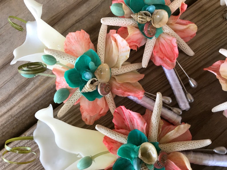 NEW Custom Beach Boutonniere for Groom or Groomsmen with Mini Calla Lilies Starfish and Seashells image 9