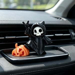 Rocker Grim Reaper Pumpkin Figurine | 3D Printed Gothic Car Dashboard Decor