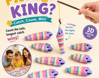 3D gedrucktes Angelspiel Spielzeug, Gelenk Regenbogen Fisch Spiel, Magnetisches Angeln König Spiel für Kinder, Silk Rainbow PLA modulares stapelbares Spielzeug, Par
