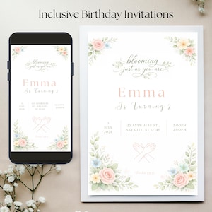 Floral Birthday Invitation, Blooming Just As You Are, ASL Inclusive Design (Canva Template)