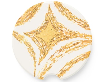 Gold Starburst Car Coaster | Soapstone Round Drink Holder