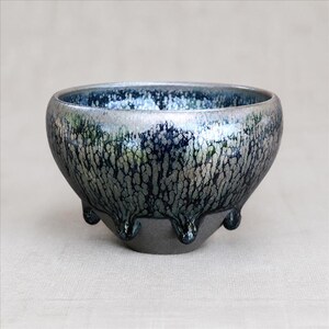 Jian Zhan Bowl | Handmade Pottery | Silver Hare Fur Glaze, Oil Spot - Large Master Cup