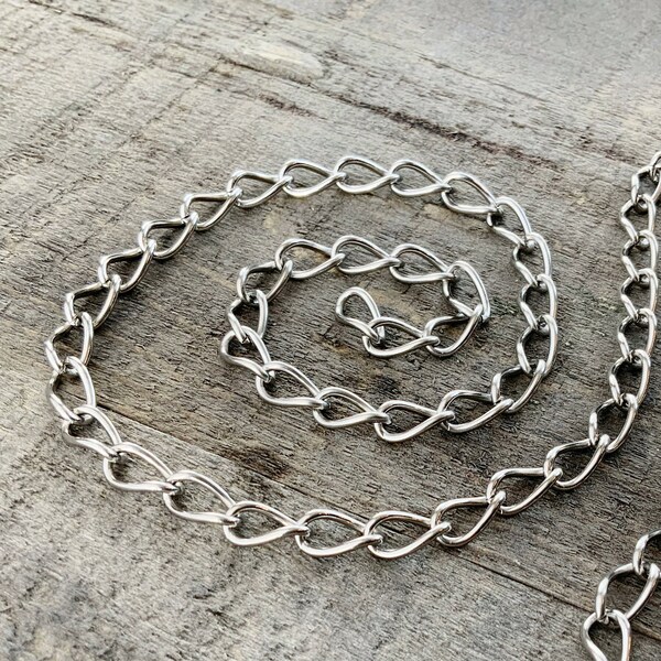 Stainless Steel Curb Chain 6.3mm x 11mm Large Elongated Curb, 16g Unsoldered, shiny Fancy Strong Chunky