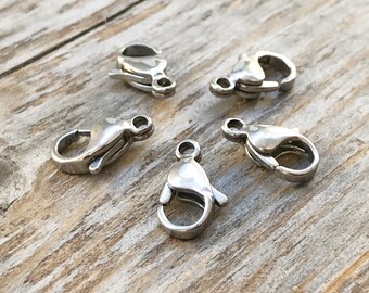 Lobster Claw Clasp Stainless Steel 12mm x 6mm Small Silver Tone Spring Loaded 12x6mm Connector