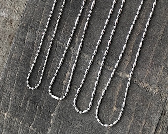 Fine Stainless Steel Necklace BallChain 1.5mm, Thin Long Finished Silver Alternative Small Skinny Ball Bar Chain 30 32 34 36 inch