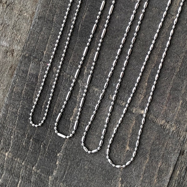 Fine Stainless Steel Necklace BallChain 1.5mm, Minimalist Simple Silver Ball Bar Chain, Skinny Chain 14 16 30 32 34 36 inch