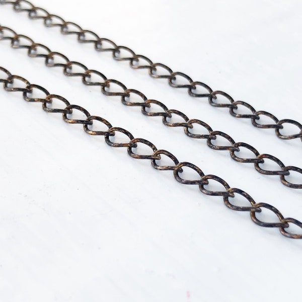 SALE 6ft Curb Chain 4mm x 5.mm SOLDERED Link Brass Oxidized Chain, 21g Oval Light Curb Chain Links