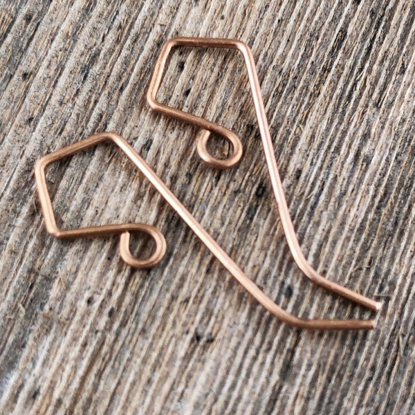 Kite Shape Pure Copper Ear wires, Handmade Solid Copper Earwires, 20g, Hand forged Tilted Square Shape