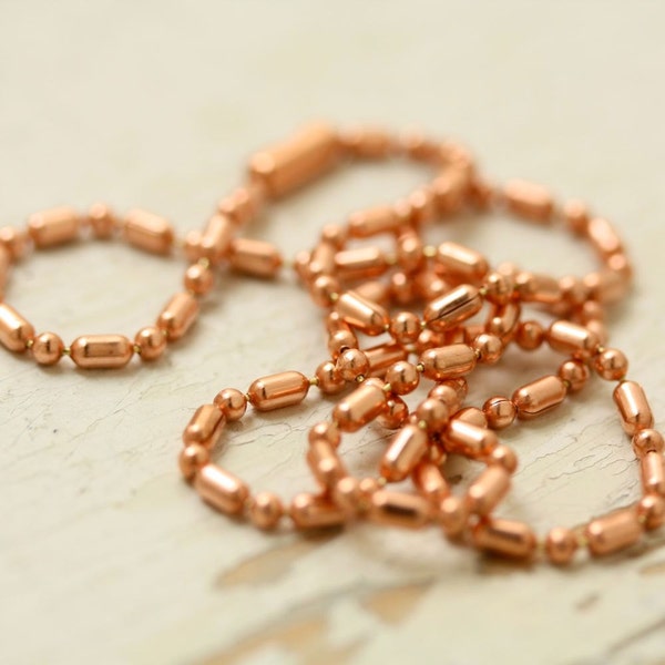 Copper Ball Bar Necklace Chain 2.4mm with End Connector, Made in USA, Beaded Custom length for Dog Tags